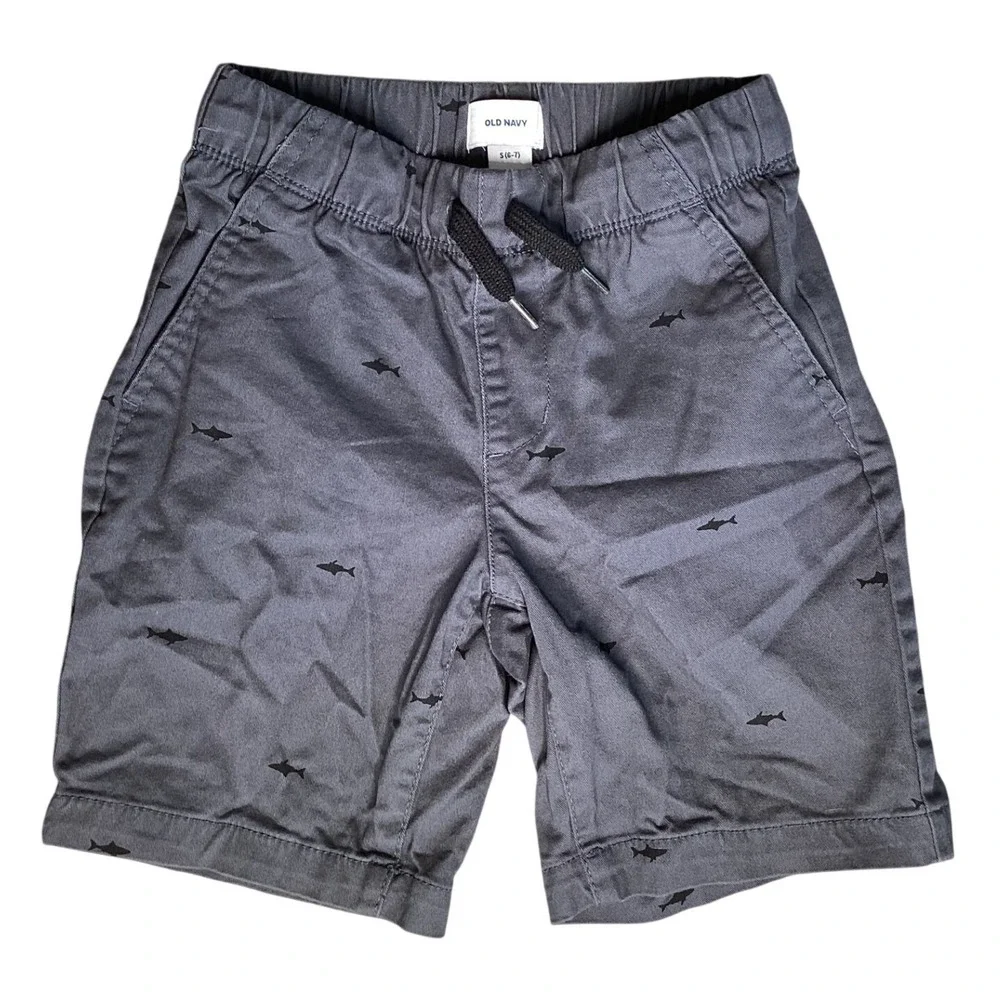 Old Navy Shark Jogger Twill Shorts Boys S 6-7 Grey Good Condition Nautical Print